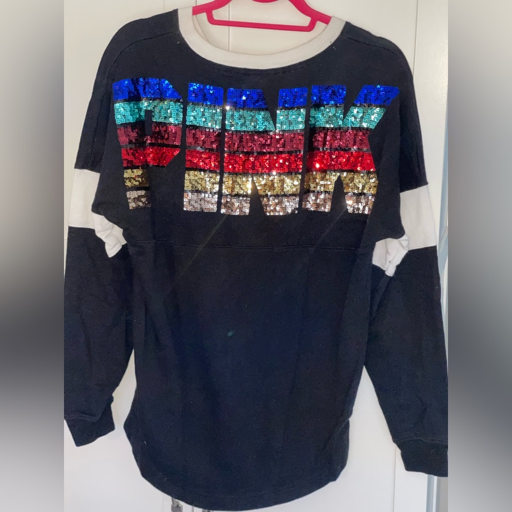 PINK Black Sequin Sweatshirt